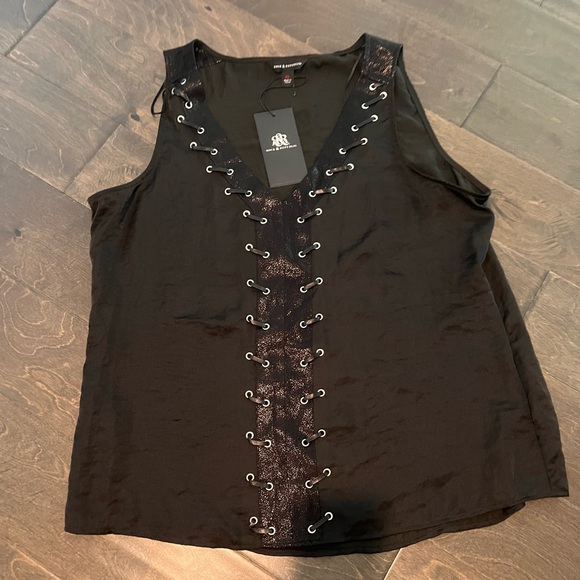 NWT NBW Black silk and leather tank top - Picture 2 of 6